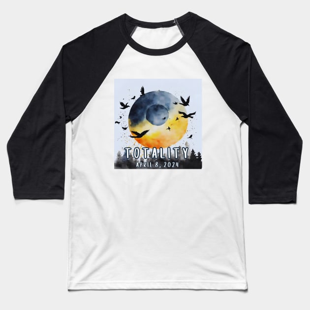 Totality April 8, 2024 Total Eclipse Bird Lover Baseball T-Shirt by Little Duck Designs